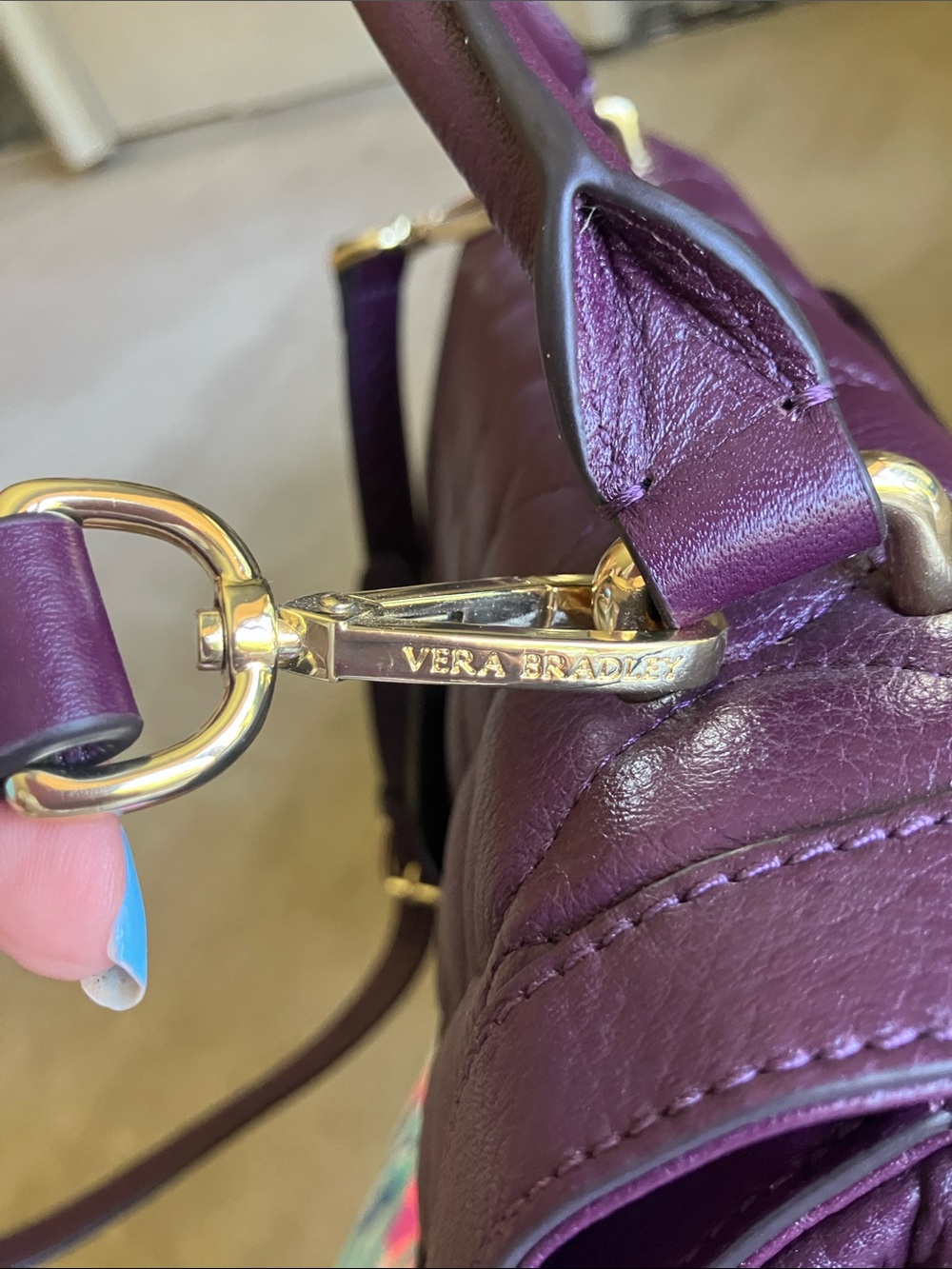 Vera Bradley Quilted Leather Stella Satchel in Aubergine, eggplant gold hardware - Picture 4 of 14